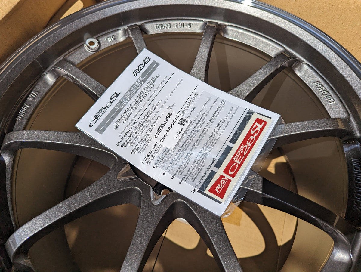 RAYS Volk Racing CE28SL (Pressed Graphite) with Genuine Rays Stickers - 5x114.3 - 18x9.5 +35