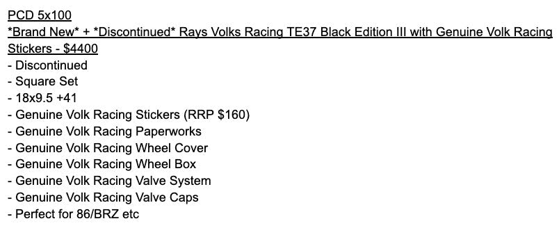 Rays Volk Racing TE37 Black Edition III | 5x100 | 18x9.5 +41 | New | Discontinued