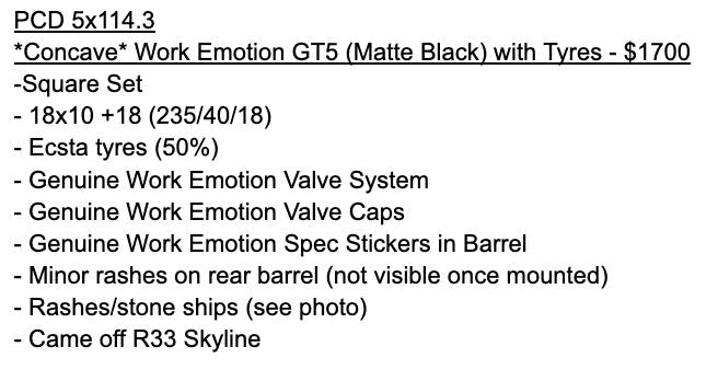 *Concave* Work Emotion GT5 (Matte Black) with Tyres - 5x114.3 - 18x10 +18 (235/40/18)