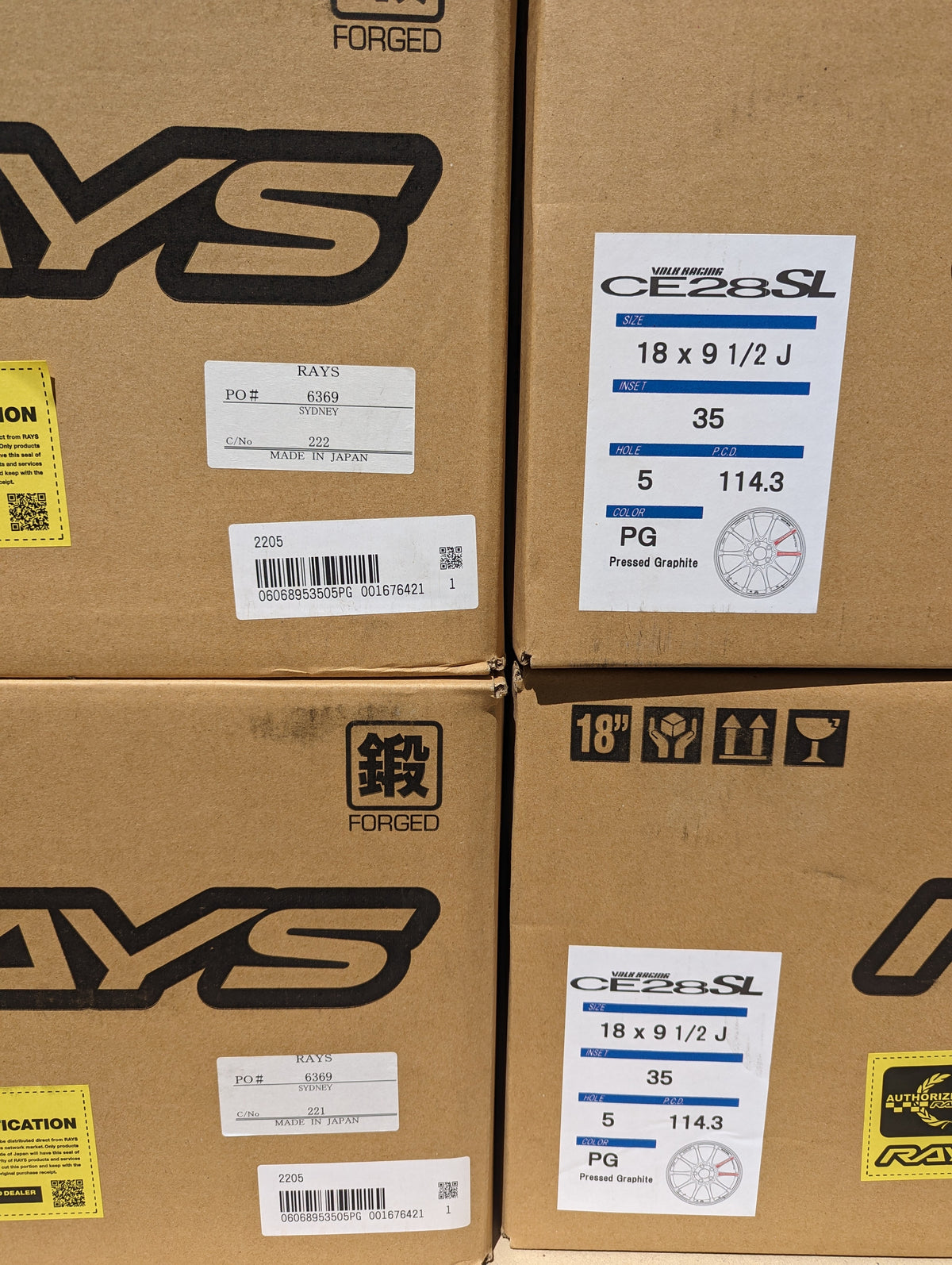 RAYS Volk Racing CE28SL (Pressed Graphite) with Genuine Rays Stickers - 5x114.3 - 18x9.5 +35