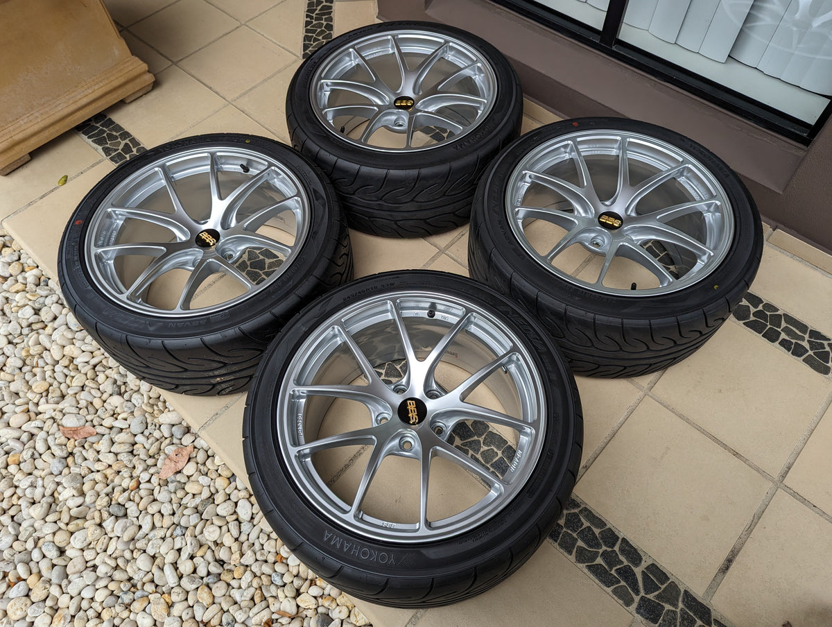 BBS Forged RIA (Diamond Silver) with New Yokohama AD08R Tyres and BBS Center Caps - 5x114.3 - 18x9.5 +35