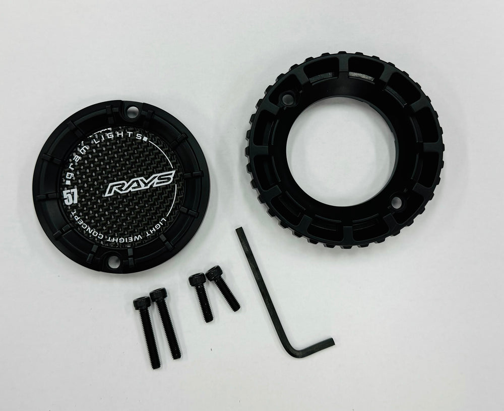 RAYS Gram Lights 57Transcend black centre cap and example mounting components