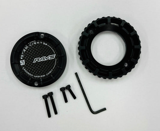 RAYS Gram Lights 57Transcend black centre cap and example mounting components