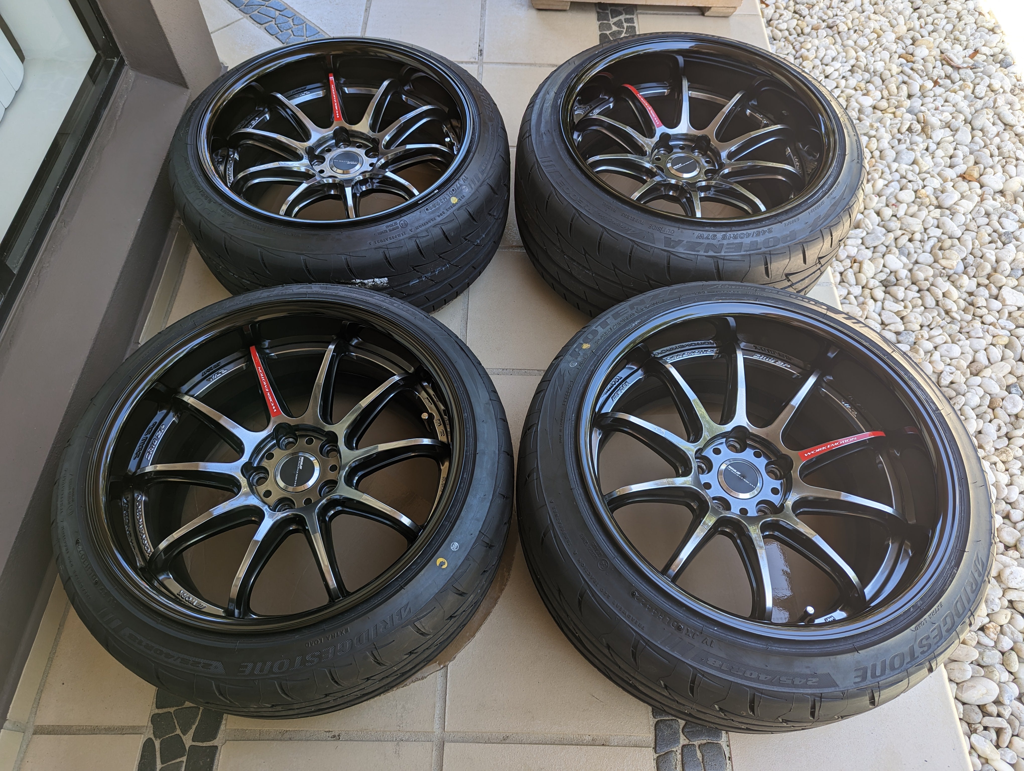 *Near New* Work Emotion ZR10 2P with Genuine Work Center Caps and New Bridgestone RE003 Tyres - 5x114.3 - F: 18x9.5 +10 (225/40/18)  - R: 18x10.5 +10 (245/40/18)