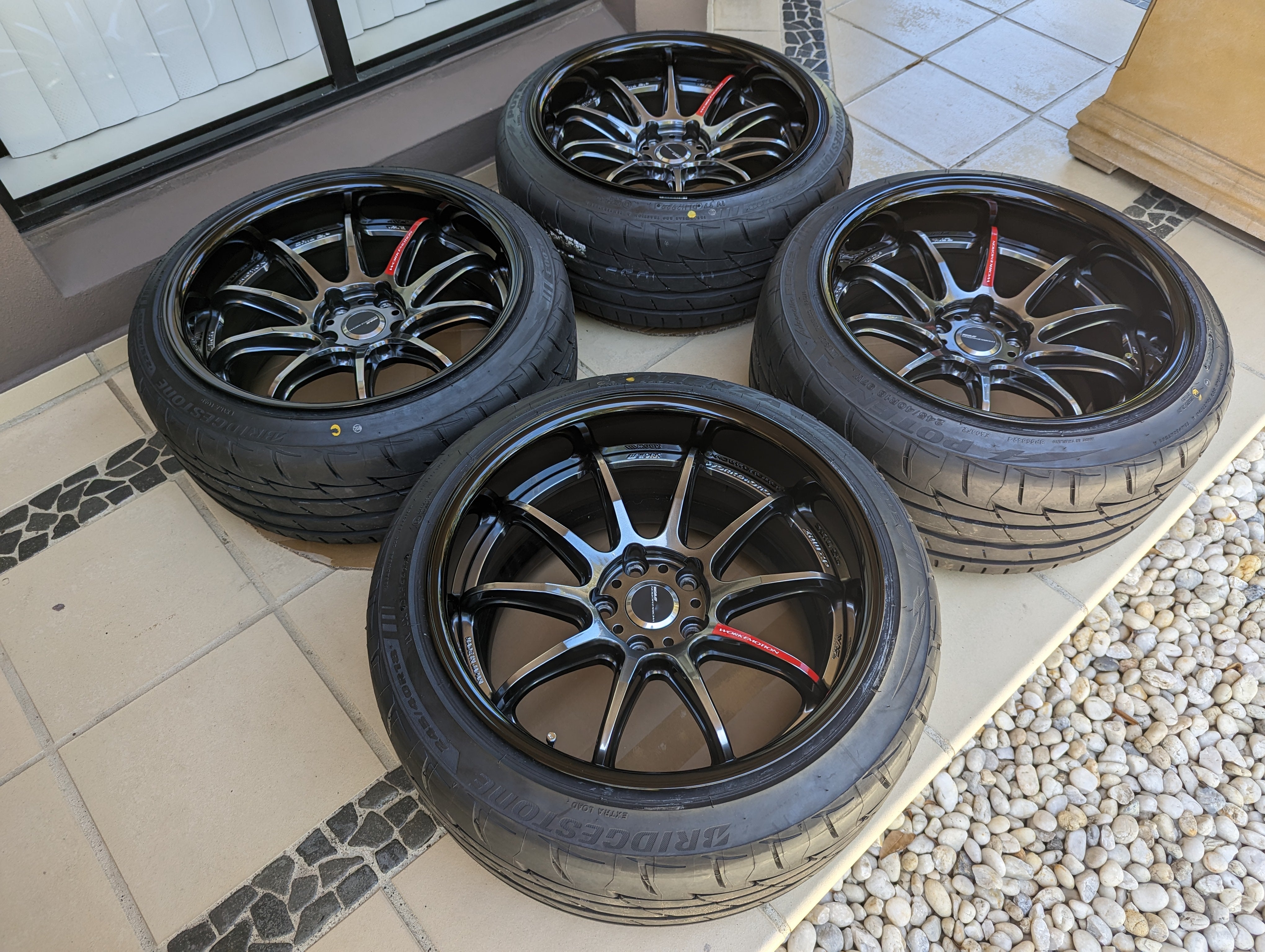 *Near New* Work Emotion ZR10 2P with Genuine Work Center Caps and New Bridgestone RE003 Tyres - 5x114.3 - F: 18x9.5 +10 (225/40/18)  - R: 18x10.5 +10 (245/40/18)