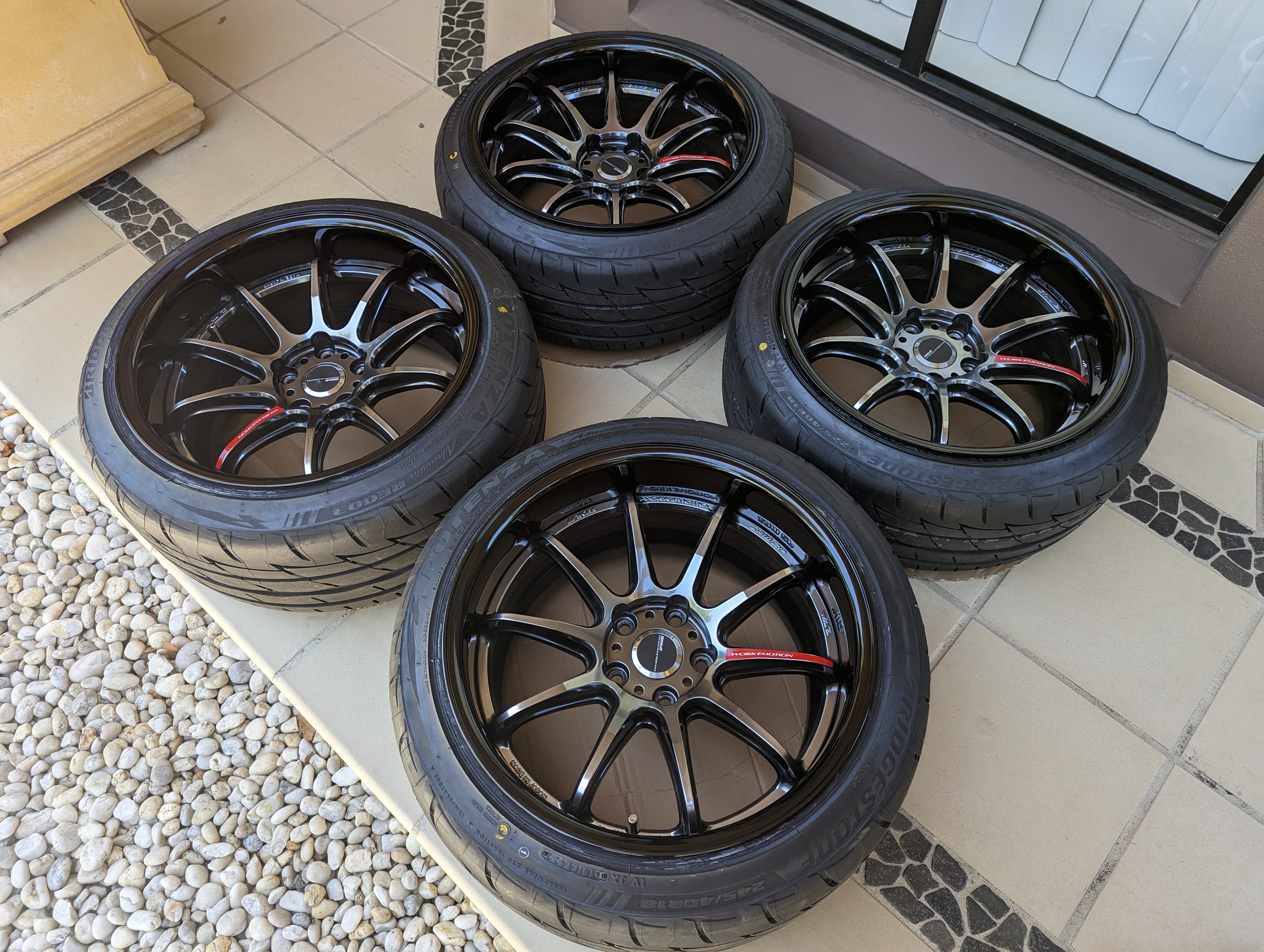 *Near New* Work Emotion ZR10 2P with Genuine Work Center Caps and New Bridgestone RE003 Tyres - 5x114.3 - F: 18x9.5 +10 (225/40/18)  - R: 18x10.5 +10 (245/40/18)