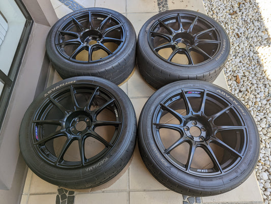 
SSR GTX01 (Flat Black) with Yokohama Semi Slick Advan A052 Tyres - $2200 - Near New ($2200 for wheels +$1800 for tyres) Square Set