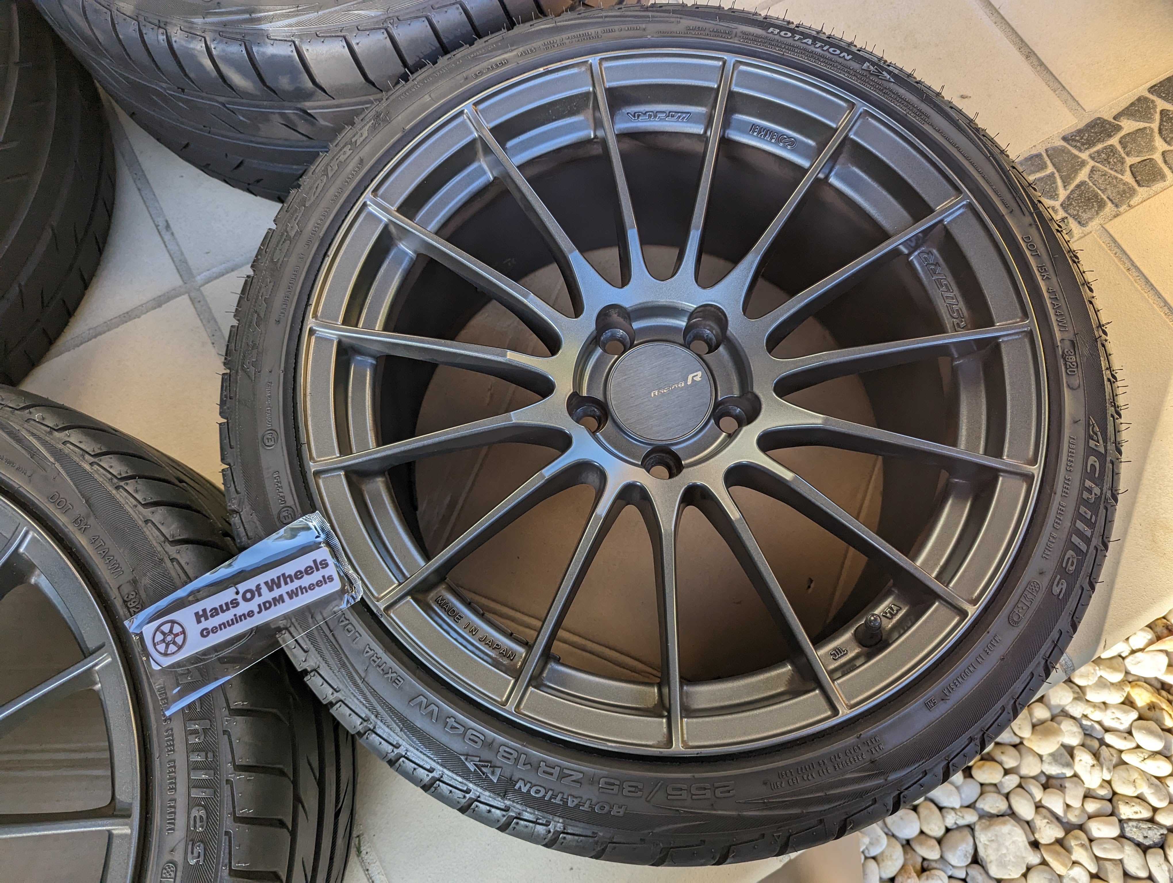 Enkei RS05RR (Dark Gunmetal Gray) with Genuine Enkei Center Caps and Tyres