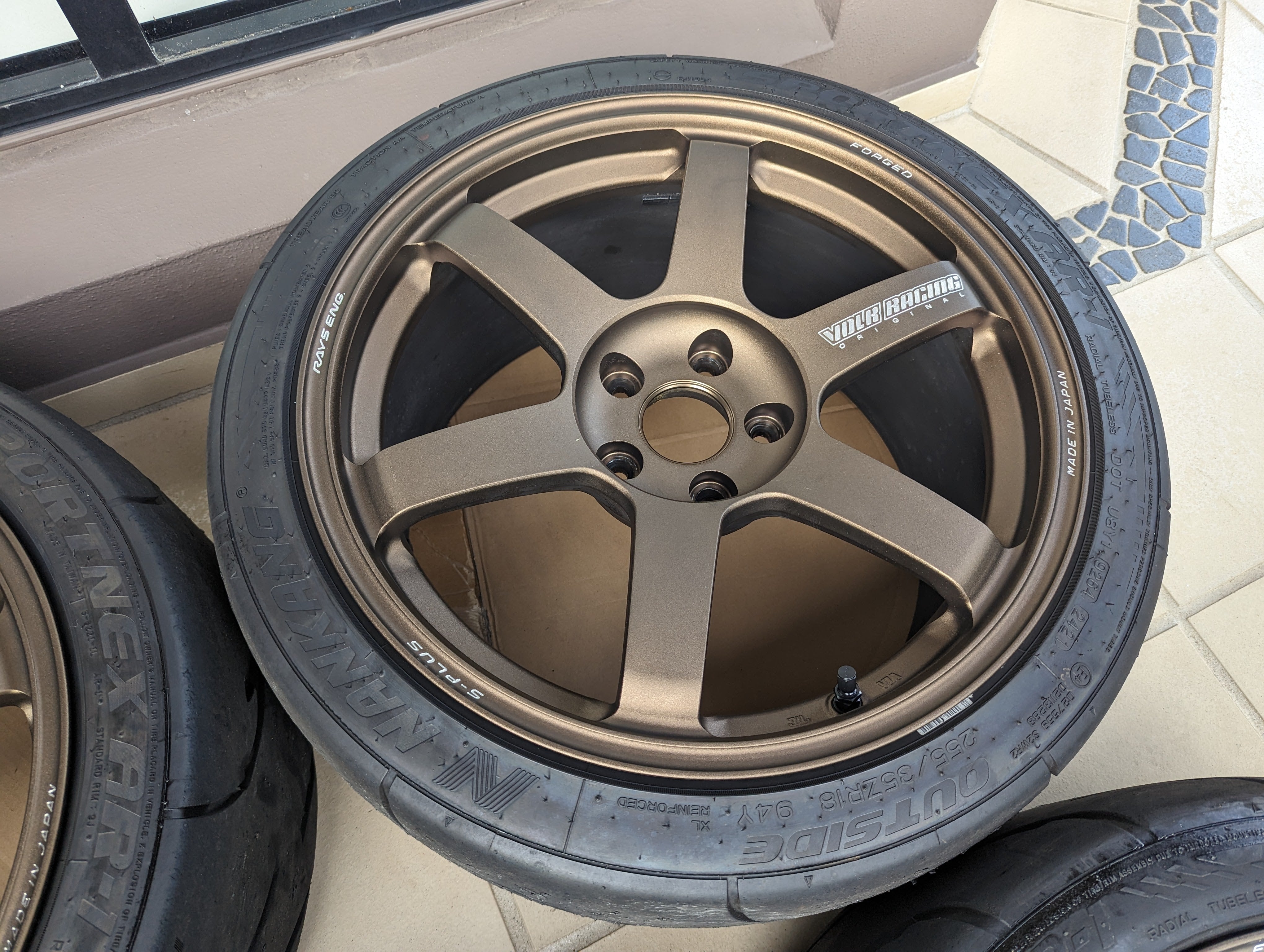 Rays Volks Racing TE37 Saga S-Plus (Bronze) with Near New Nankang AR1S Semi Slick Tyres