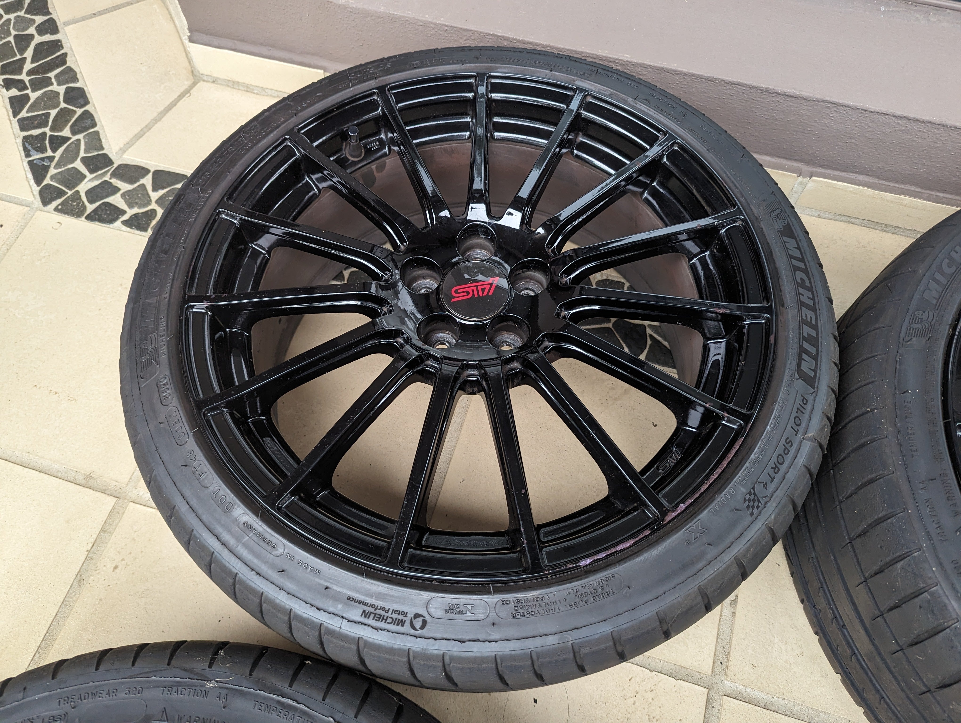 Enkei x STI Special Edition Wheels with Genuine STI Center Caps and Near New Michelin Pilot Sports 4 Tyres