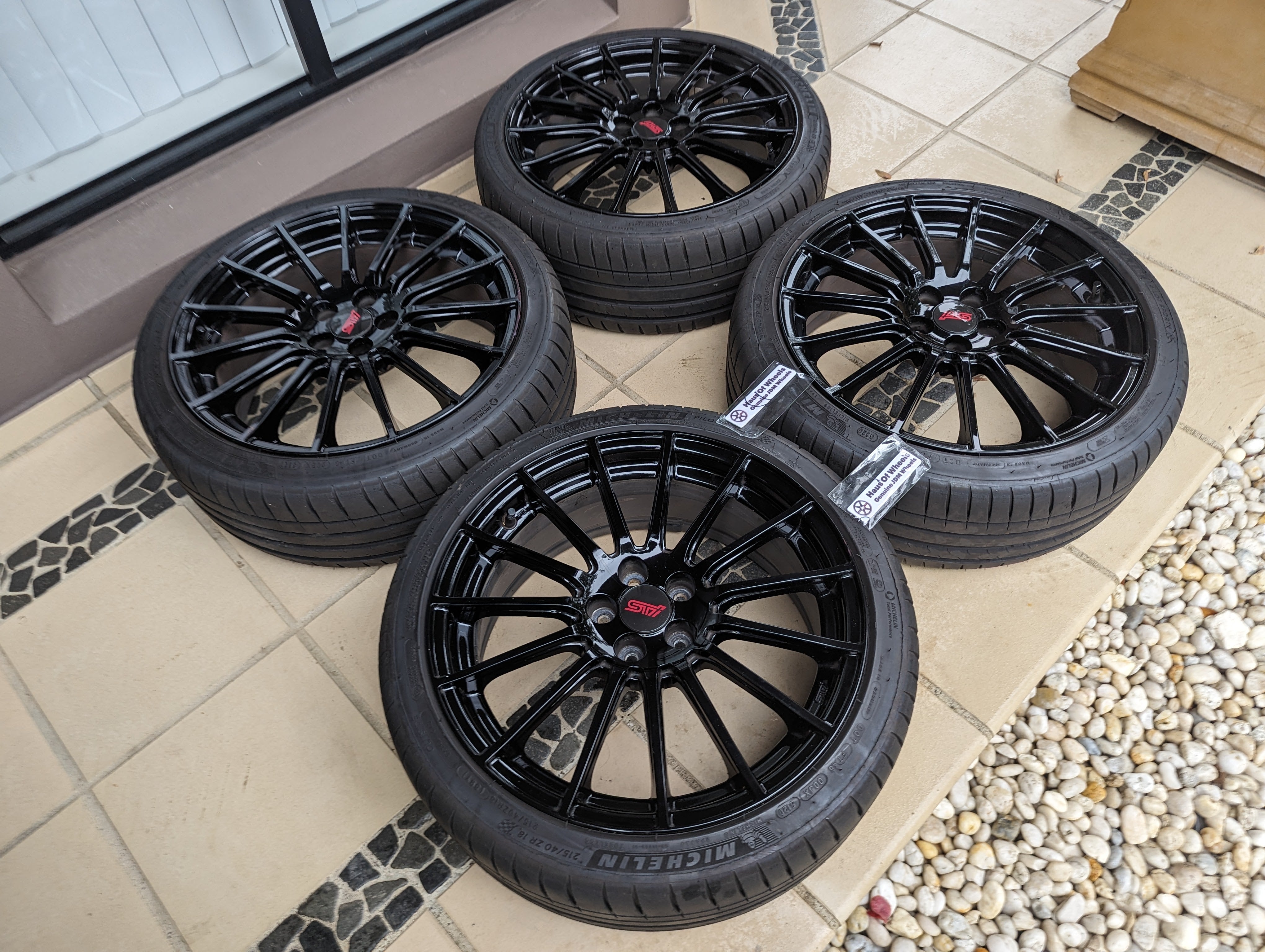Enkei x STI Special Edition Wheels with Genuine STI Center Caps and Near New Michelin Pilot Sports 4 Tyres
