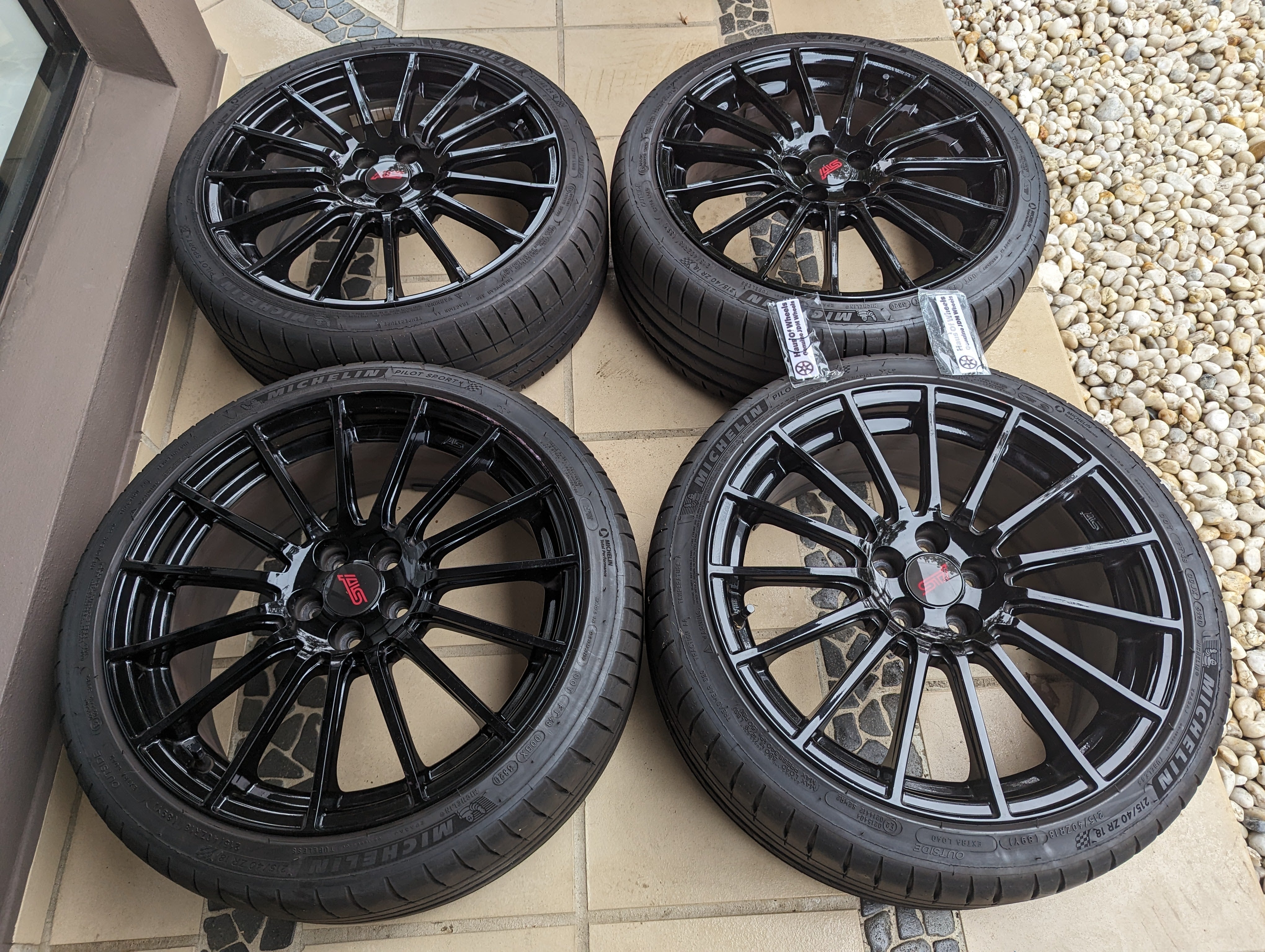 Enkei x STI Special Edition Wheels with Genuine STI Center Caps and Near New Michelin Pilot Sports 4 Tyres