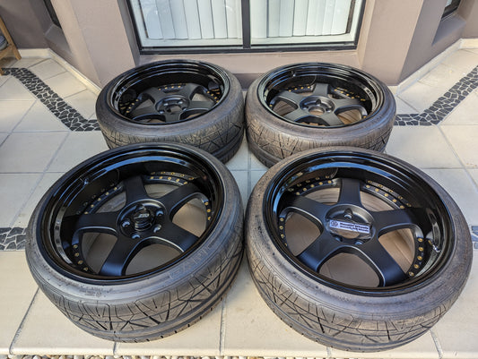 *Deep Dish* *Near New* SSR SP1 (Triple Black) - 5x114.3 - F: 19x9.5 +5 (Deep Dish)  - R: 19x10.5 +18 (Ultra Deep DIsh)
