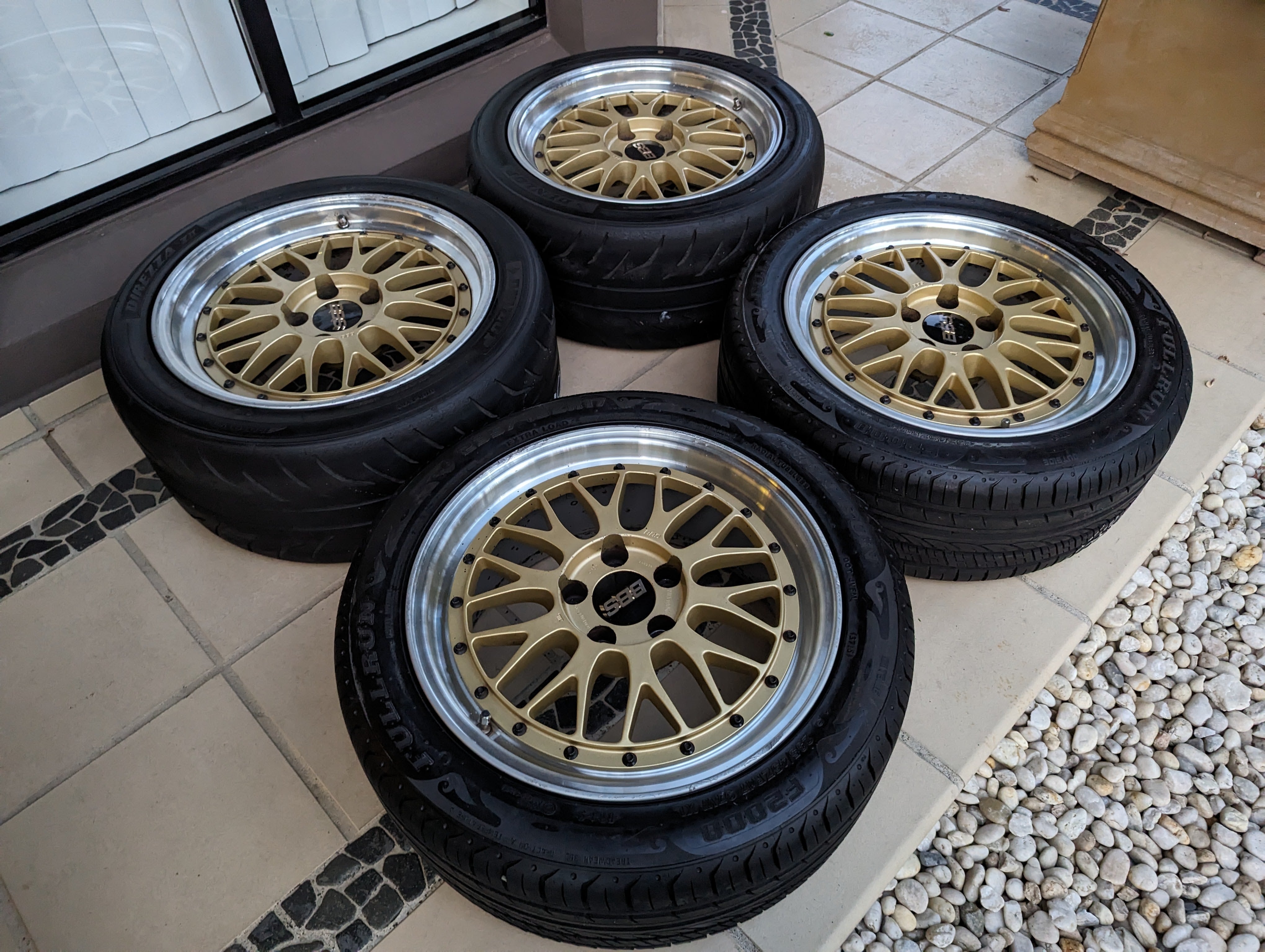 BBS LM (Gold) with Genuine BBS Center Caps and Tyres