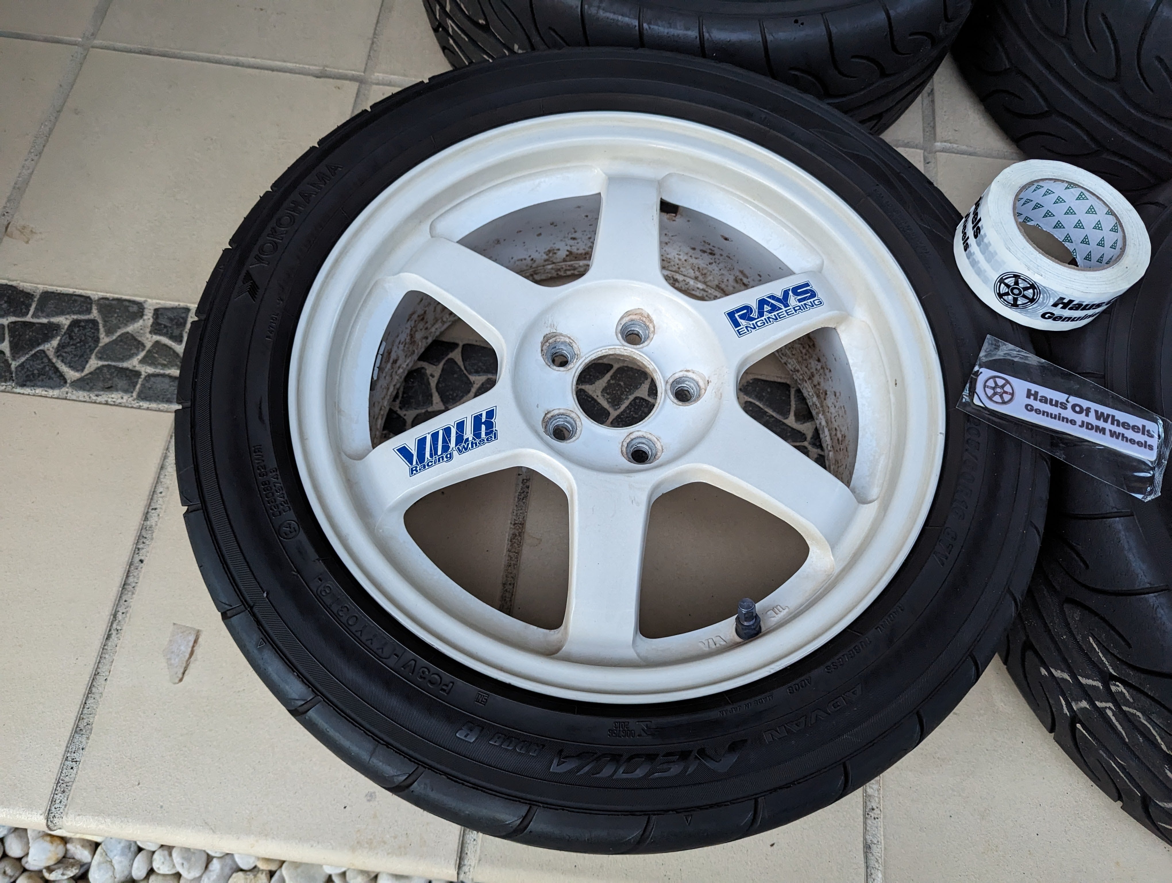 Rays TE37 OG (White) with Genuine Rays Stickers and AD08R Tyres
