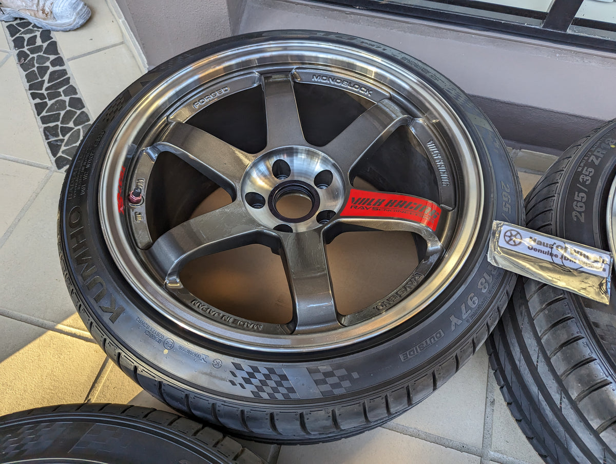 *Discontinued* + *Near New* (Double Pressed Graphite) RAYS Volk Racing TE37SL with Tyres - 5x114.3 - 18x10.5 +15