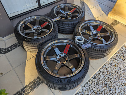 *Discontinued* + *Near New* (Double Pressed Graphite) RAYS Volk Racing TE37SL with Tyres - 5x114.3 - 18x10.5 +15