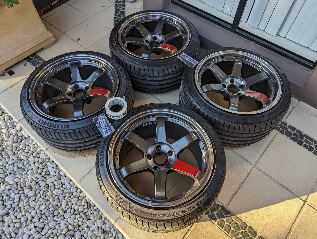 *Discontinued* + *Near New* (Double Pressed Graphite) RAYS Volk Racing TE37SL with Tyres - 5x114.3 - 18x10.5 +15
