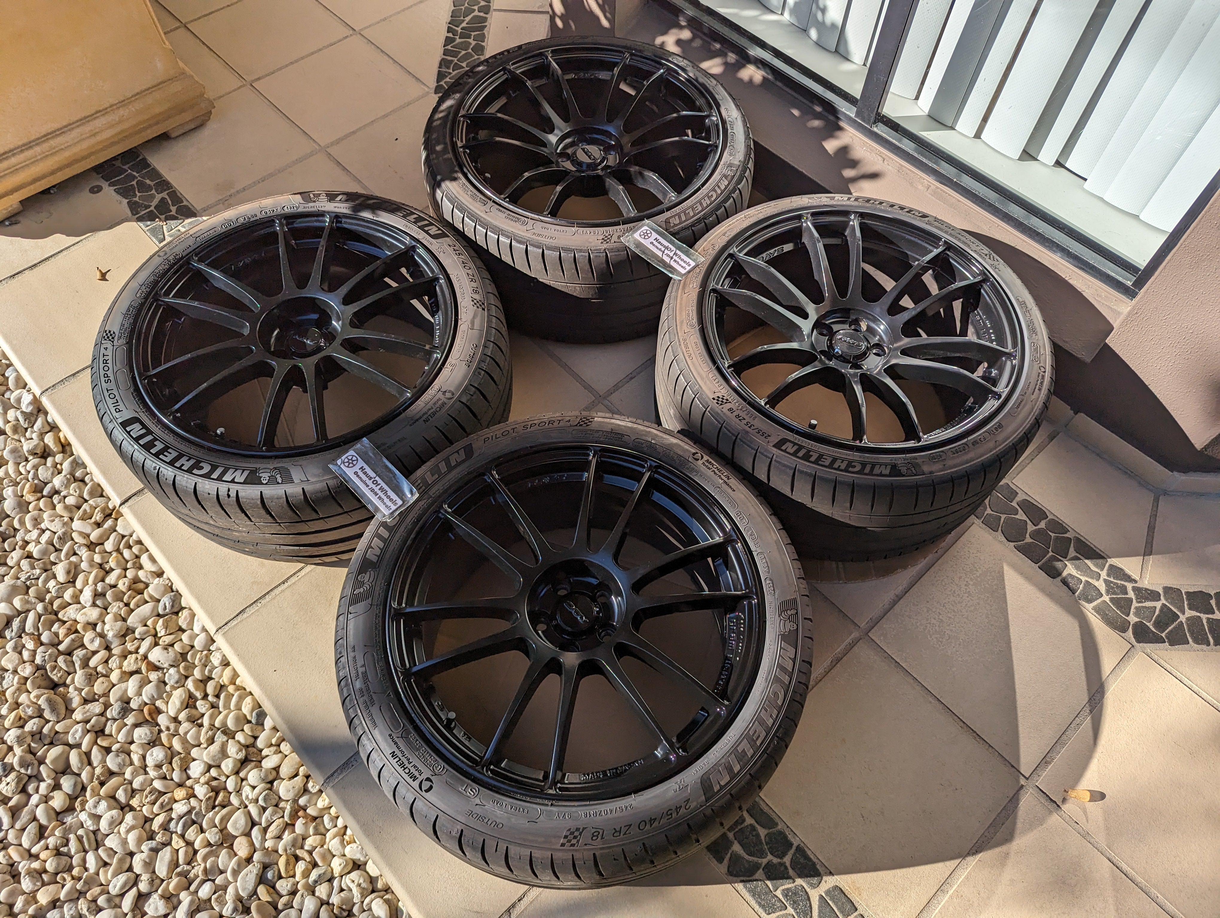 Rays Gram Lights 57XR (Gloss Black) with Genuine Rays Center Caps and Michelin Pilot Sports 4 Tyres