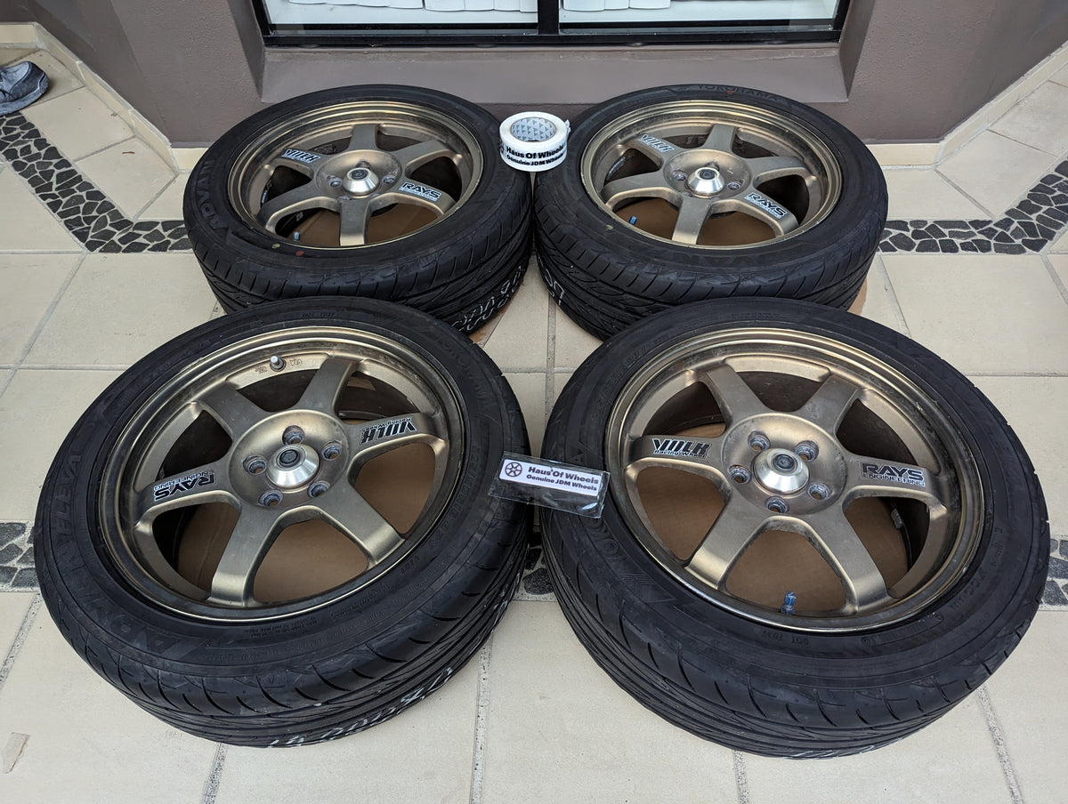 *Rare* Rays Volk Racing TE37 OG Bronze with Center Caps and Yokohama Tyres - 5x100 - 16x7 +45 (205/50/16)