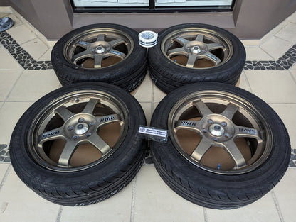 *Rare* Rays Volk Racing TE37 OG Bronze with Center Caps and Yokohama Tyres - 5x100 - 16x7 +45 (205/50/16)