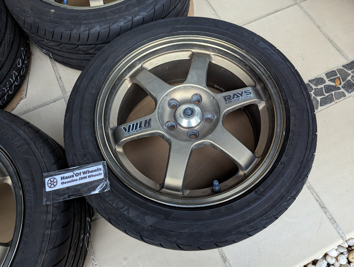 *Rare* Rays Volk Racing TE37 OG Bronze with Center Caps and Yokohama Tyres - 5x100 - 16x7 +45 (205/50/16)