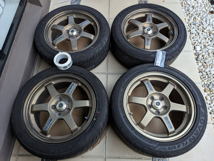 *Rare* Rays Volk Racing TE37 OG Bronze with Center Caps and Yokohama Tyres - 5x100 - 16x7 +45 (205/50/16)