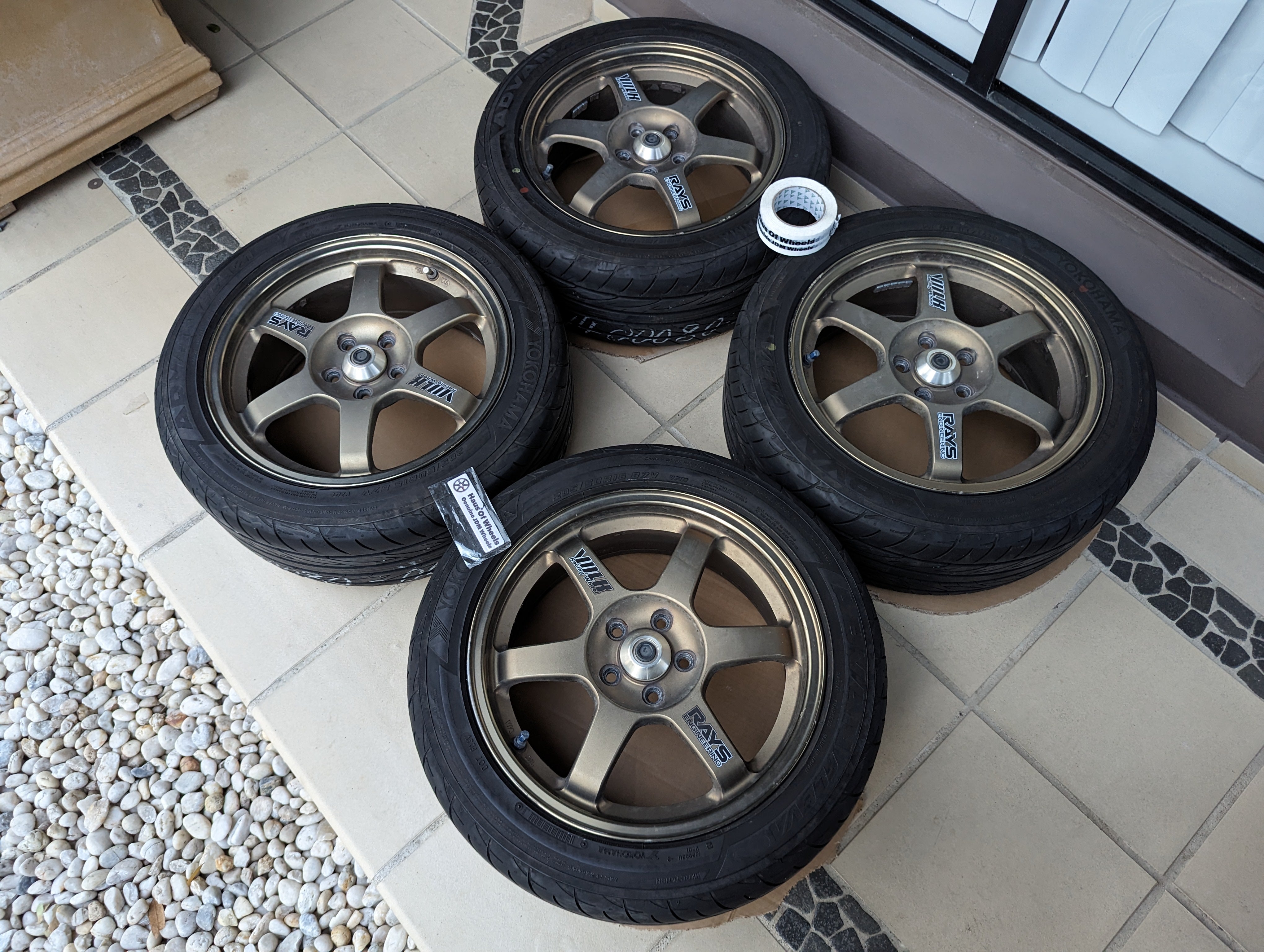 *Rare* Rays Volk Racing TE37 OG Bronze with Center Caps and Yokohama Tyres - 5x100 - 16x7 +45 (205/50/16)