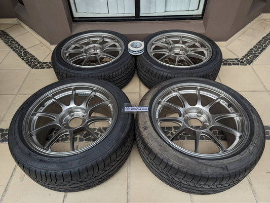 
*Near New* WedsSport TC105N (Titan Silver) with New Bridgestone Tyres - 5x114.3 - F: 17x8 +32 - R: 17x9 +35