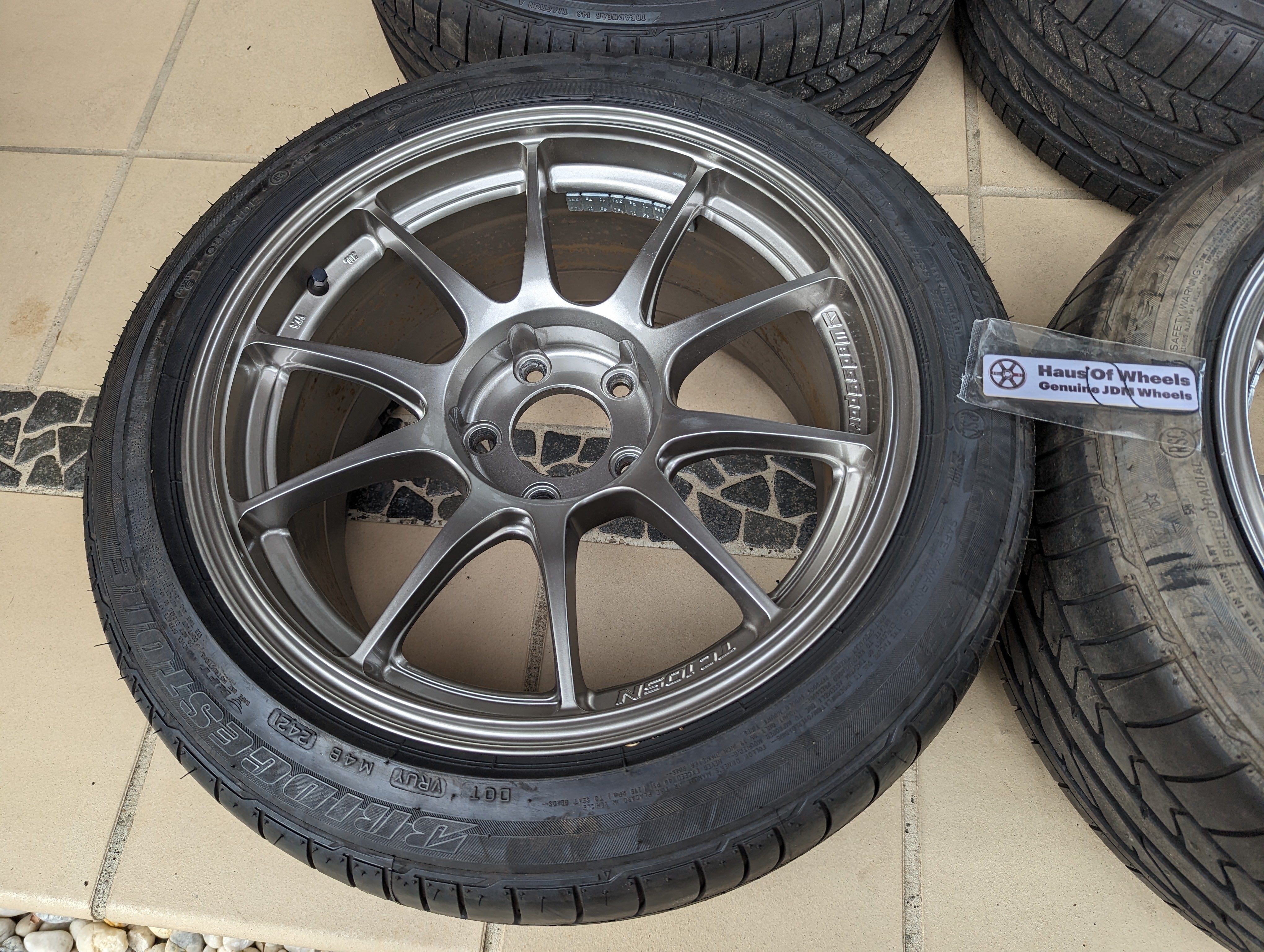 *Near New* WedsSport TC105N (Titan Silver) with New Bridgestone Tyres - 5x114.3 - F: 17x8 +32 - R: 17x9 +35