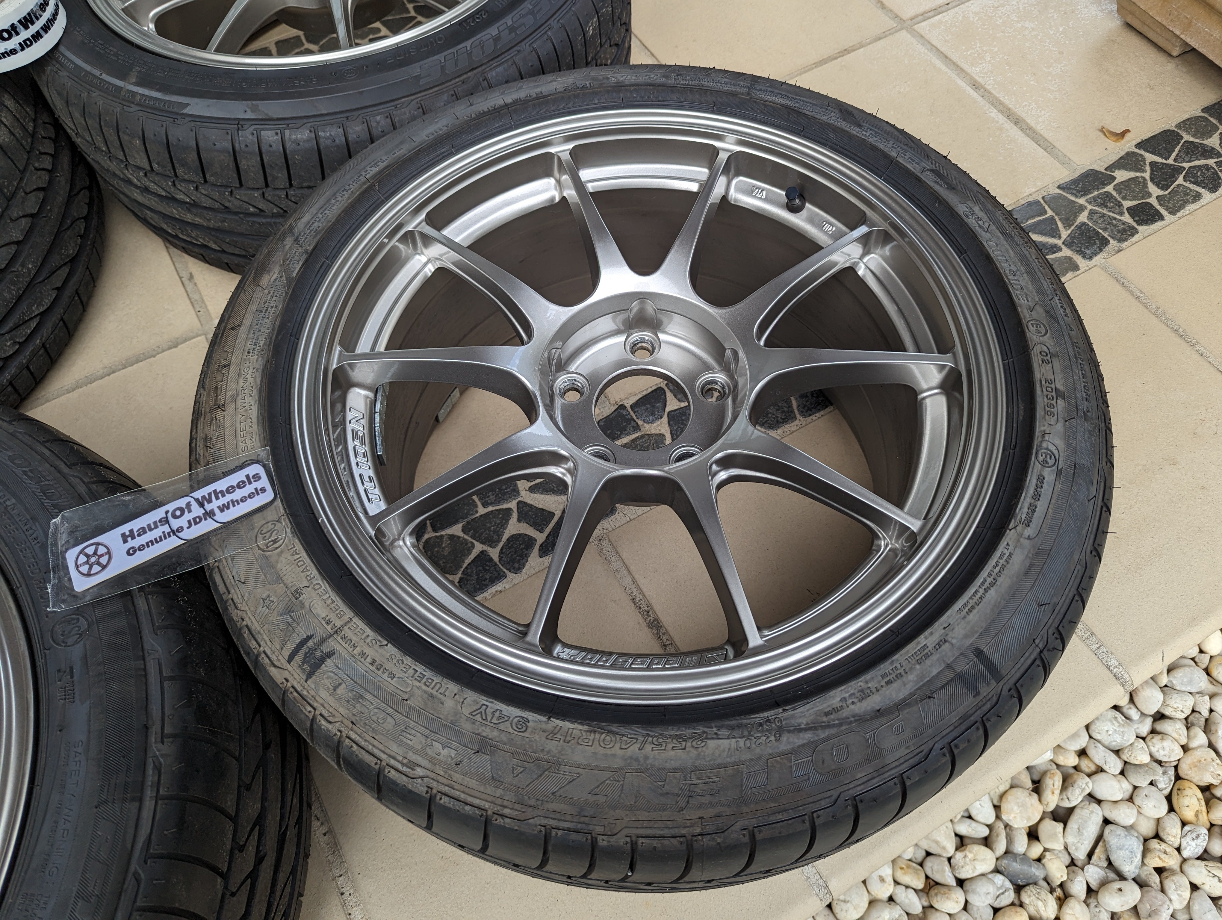 *Near New* WedsSport TC105N (Titan Silver) with New Bridgestone Tyres - 5x114.3 - F: 17x8 +32 - R: 17x9 +35