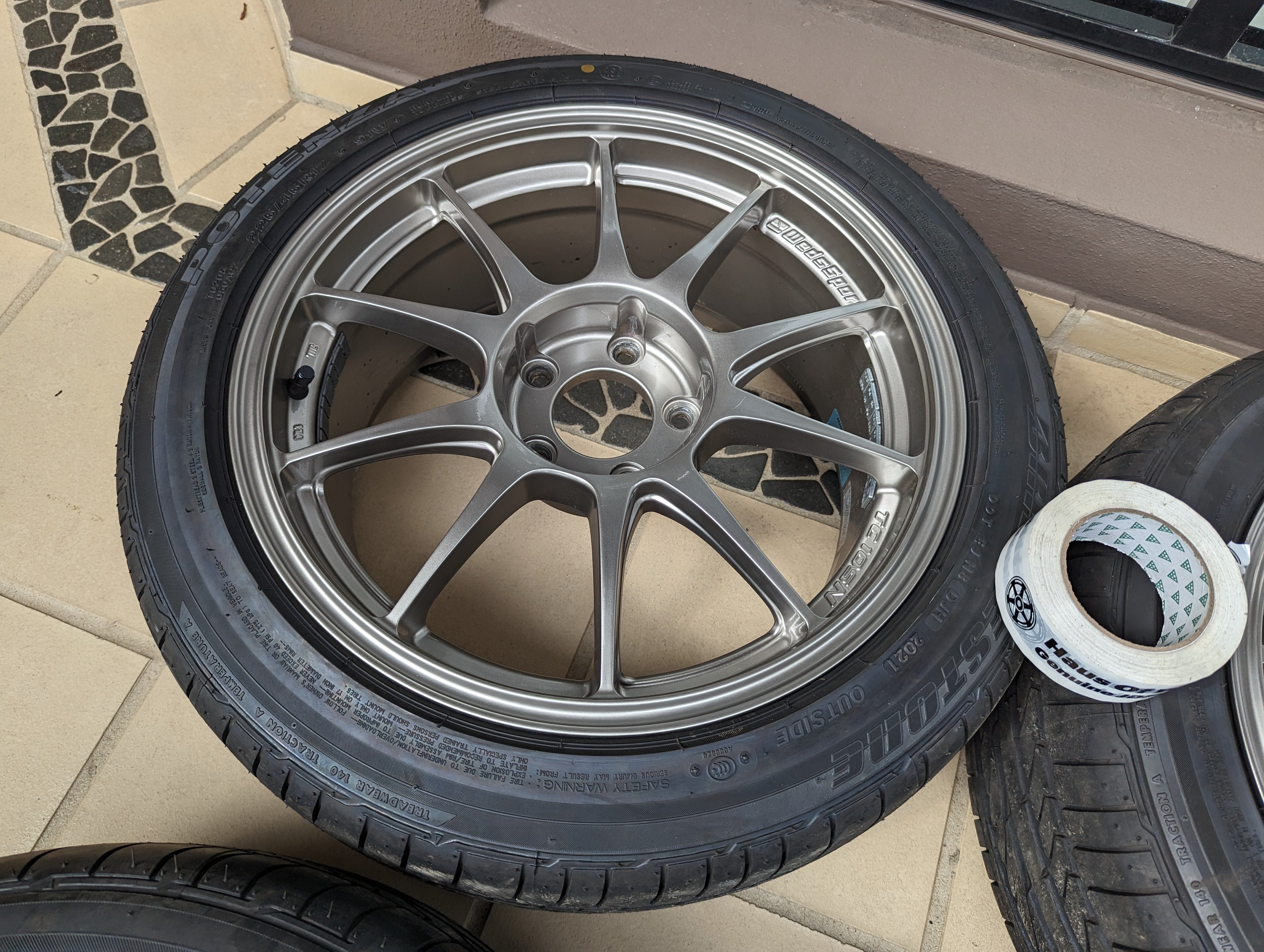 *Near New* WedsSport TC105N (Titan Silver) with New Bridgestone Tyres - 5x114.3 - F: 17x8 +32 - R: 17x9 +35