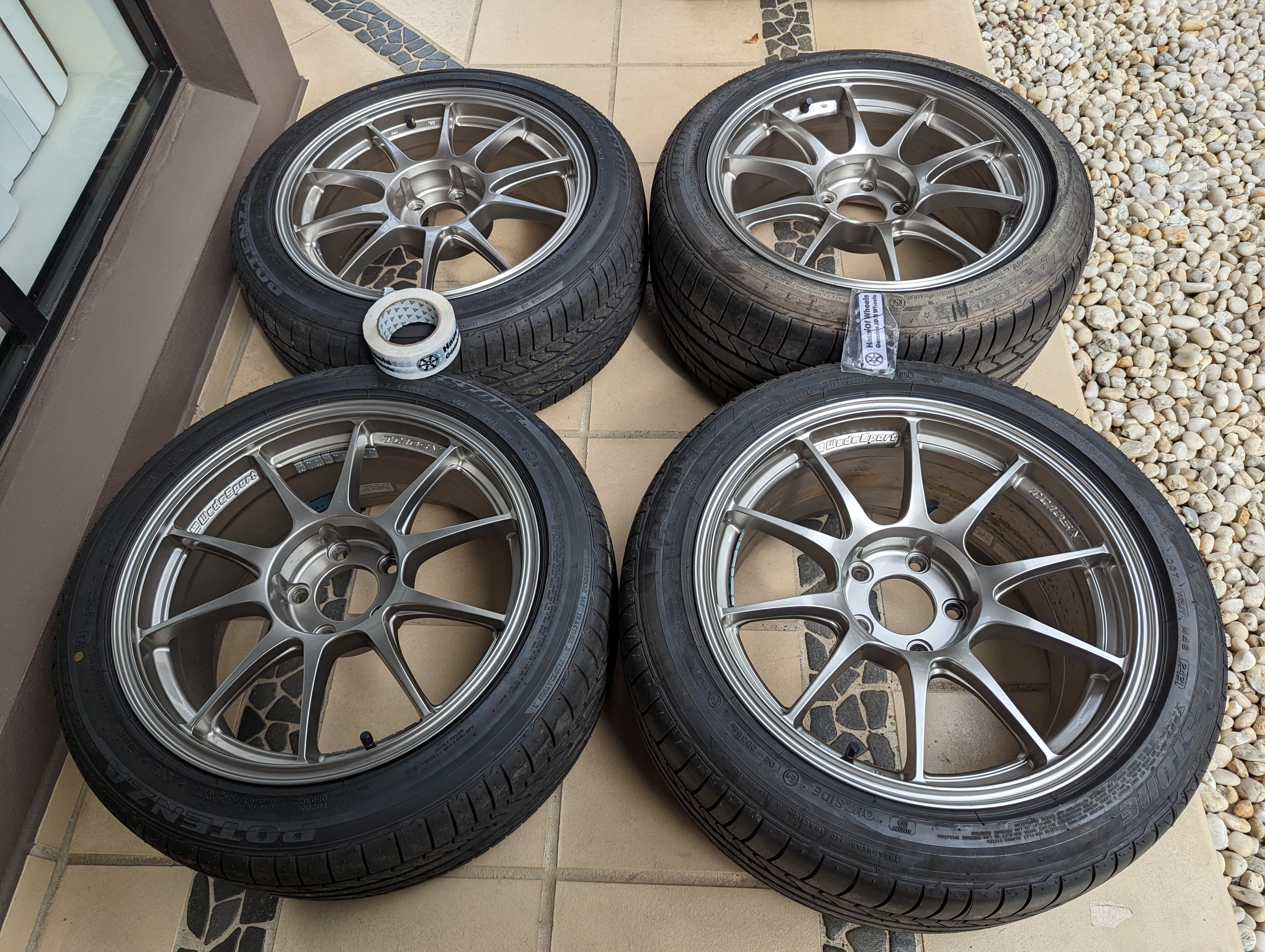 *Near New* WedsSport TC105N (Titan Silver) with New Bridgestone Tyres - 5x114.3 - F: 17x8 +32 - R: 17x9 +35