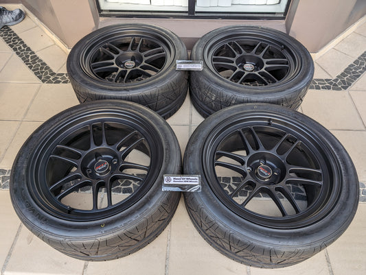 
*Near New* Enkei RPF1 (Matte Black) with Genuine Enkei Stickers and Brand New Nitto Tyres - $2800