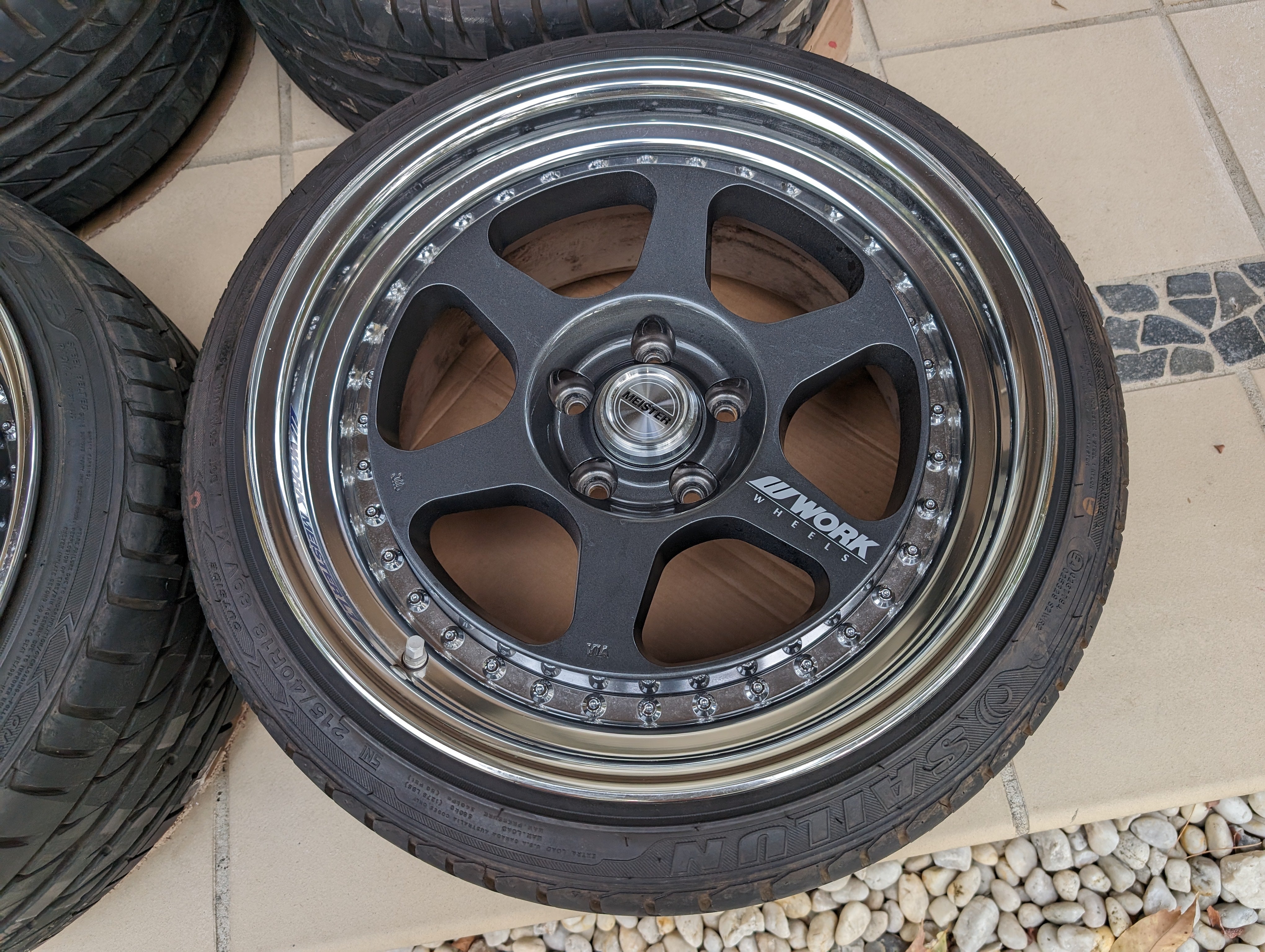 *Rare* Work Meister L13P - 3 Piece Wheels with Genuine Work Meister Center Caps and Tyres - 5x114.3 - F: 18x9 +15 - R: 18x10.5 +14