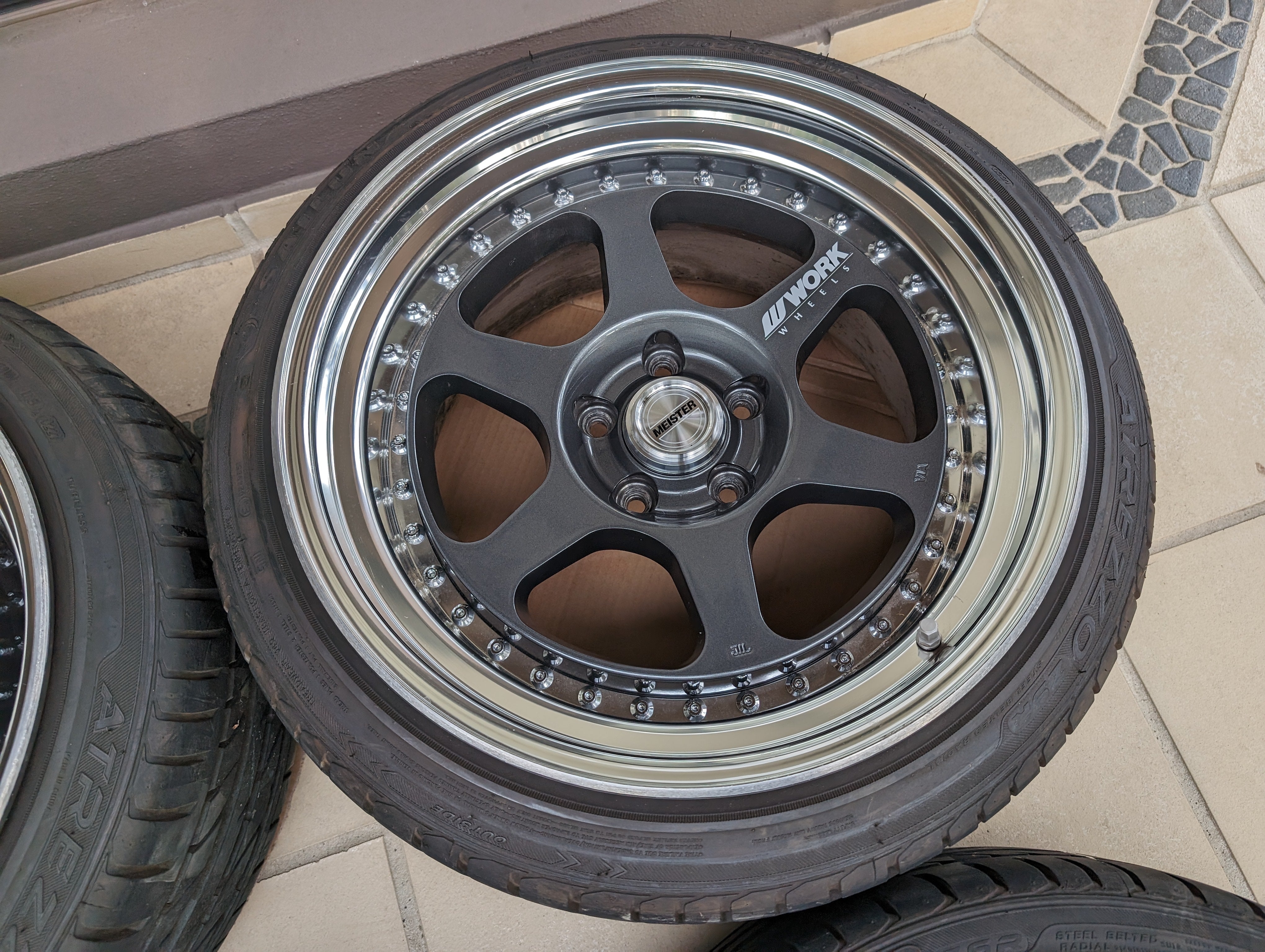 *Rare* Work Meister L13P - 3 Piece Wheels with Genuine Work Meister Center Caps and Tyres - 5x114.3 - F: 18x9 +15 - R: 18x10.5 +14