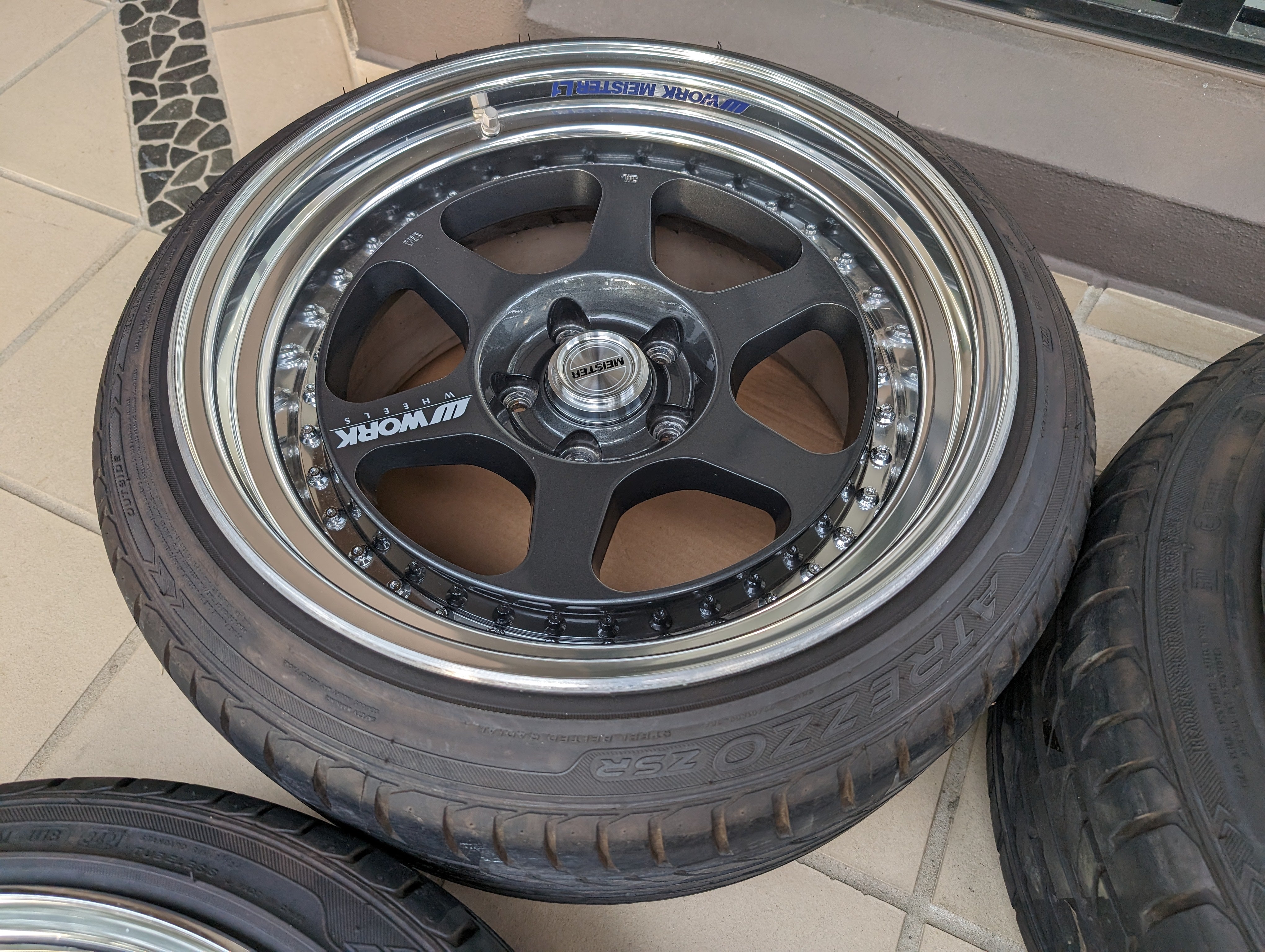 *Rare* Work Meister L13P - 3 Piece Wheels with Genuine Work Meister Center Caps and Tyres - 5x114.3 - F: 18x9 +15 - R: 18x10.5 +14