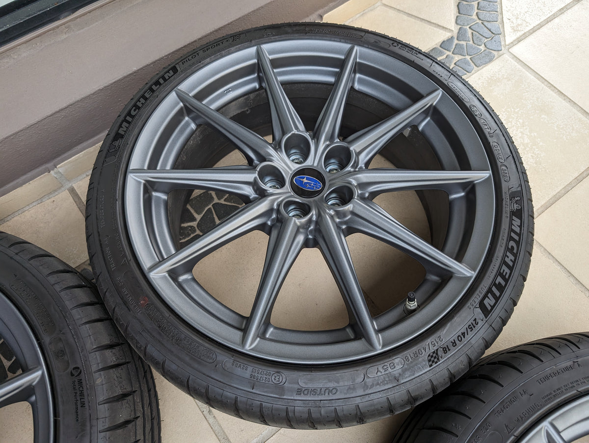 Subaru BRZ S Wheels with Near New Michelin PS4 Tyres and Genuine Subaru Center Caps - 5x100 - 18x7.5 +48