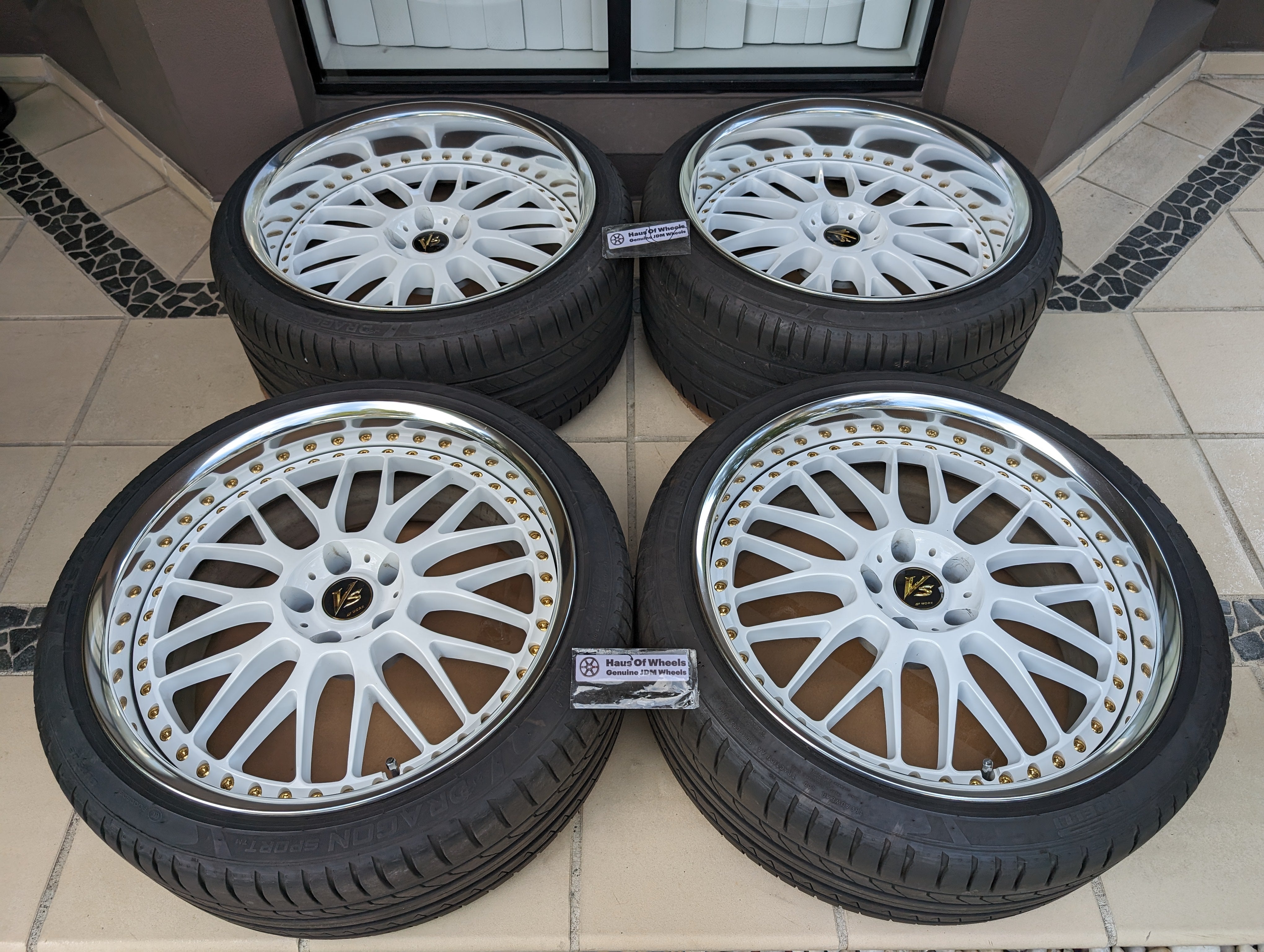 *20 Inch* Work VS-XX with Genuine Work VS Center Caps and Tyres - 5x114.3 - F: 20x9.5 +11 (T-Disk) - R: 20x11 +12 (A-Disk)