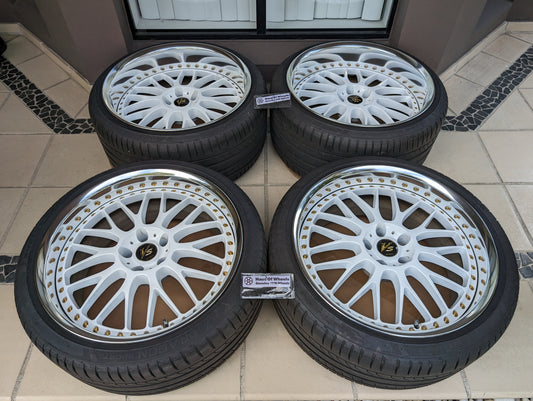 
*20 Inch* Work VS-XX with Genuine Work VS Center Caps and Tyres - 5x114.3 - F: 20x9.5 +11 (T-Disk) - R: 20x11 +12 (A-Disk)