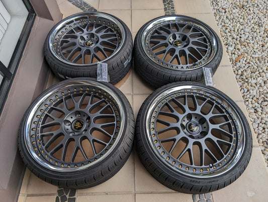 
*Rare* Work VS-XX with Genuine Work VS Center Caps and Tyres - 5x114.3 - F: 18x8 +34 (R-Disk) - R: 18x9 +33 (O-Disk)