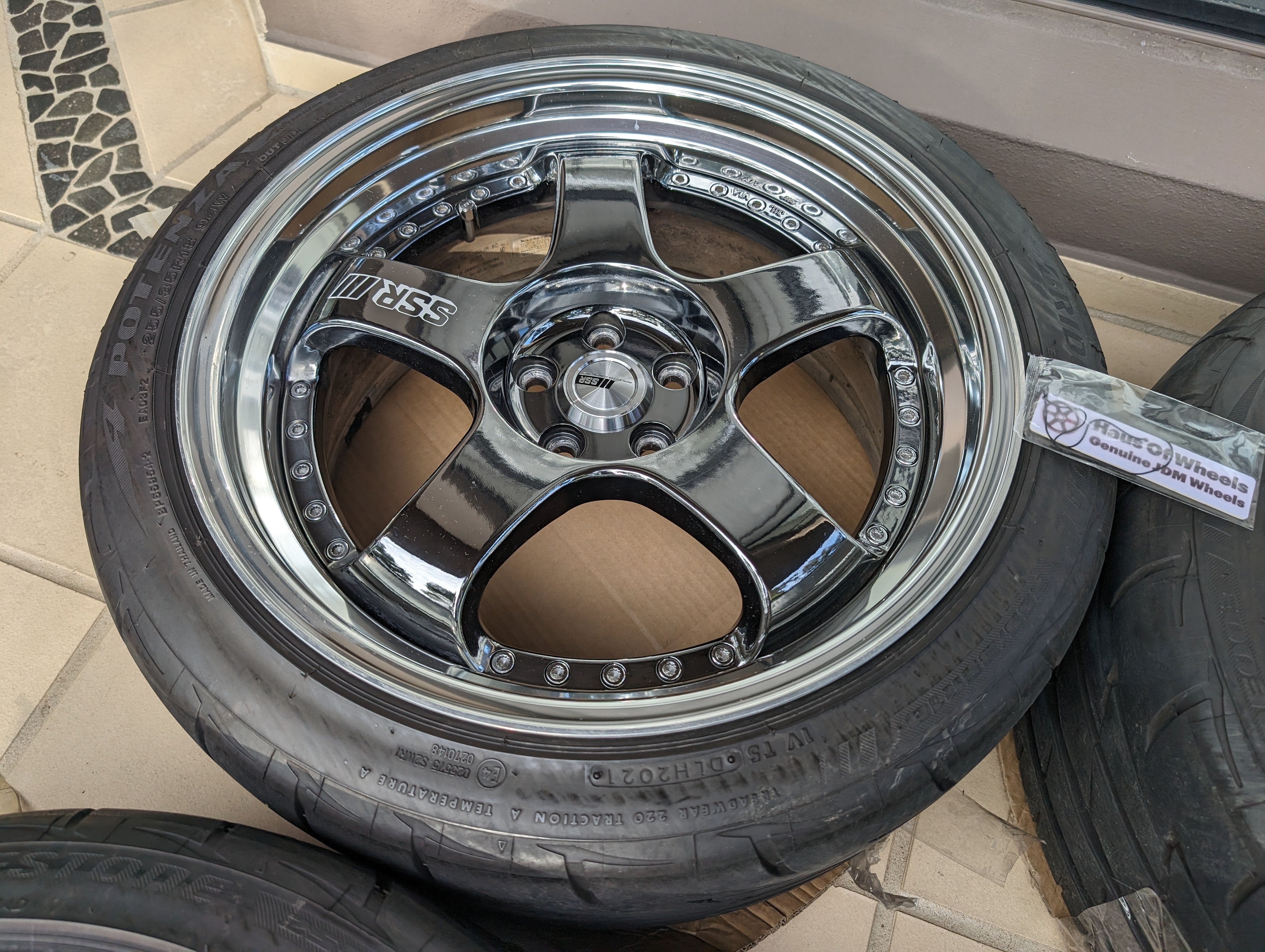 *Near New* SSR SP1 (SBC - Chrome) with SSR Center Caps and Bridgestone RE003 Tyres - F: 18x9 +25 (255/35/18)   - R: 18x10 +37 (255/35/18)