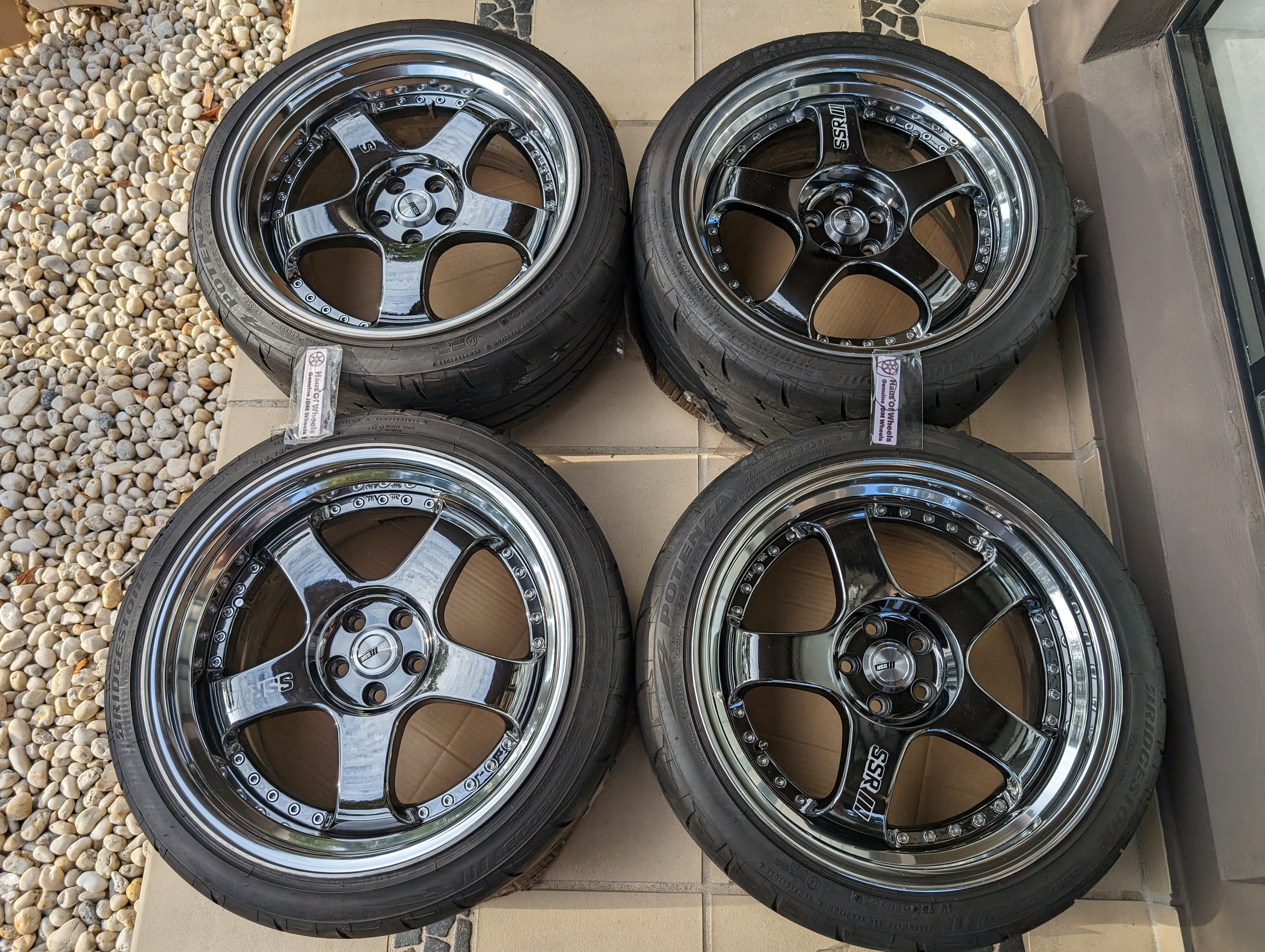 *Near New* SSR SP1 (SBC - Chrome) with SSR Center Caps and Bridgestone RE003 Tyres - F: 18x9 +25 (255/35/18)   - R: 18x10 +37 (255/35/18)