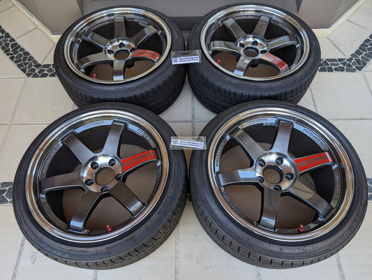 
RAYS Volk Racing TE37SL (Pressed Graphite) with Genuine Volk Racing Stickers and Tyres - 5x114.3 - 18x9.5 +22 (225/40/18)