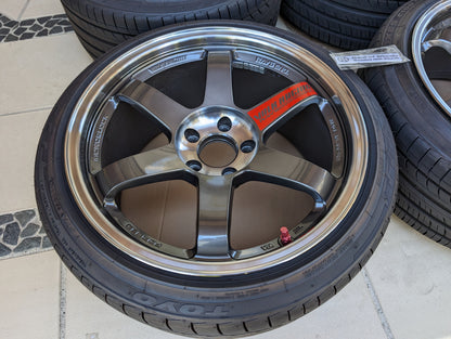 RAYS Volk Racing TE37SL (Pressed Graphite) with Genuine Volk Racing Stickers and Tyres - 5x114.3 - 18x9.5 +22 (225/40/18)