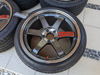 RAYS Volk Racing TE37SL (Pressed Graphite) with Genuine Volk Racing Stickers and Tyres - 5x114.3 - 18x9.5 +22 (225/40/18)