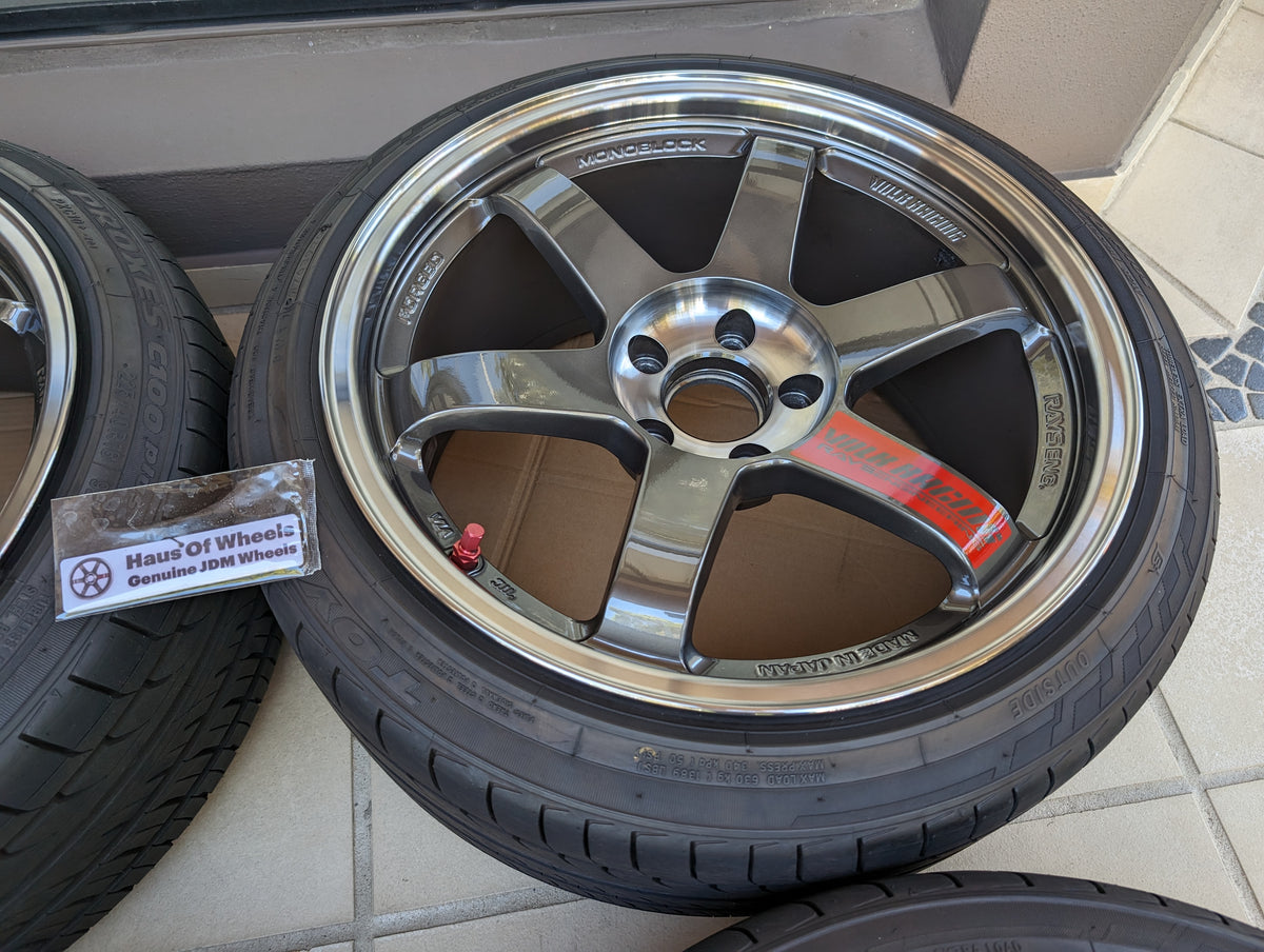 RAYS Volk Racing TE37SL (Pressed Graphite) with Genuine Volk Racing Stickers and Tyres - 5x114.3 - 18x9.5 +22 (225/40/18)