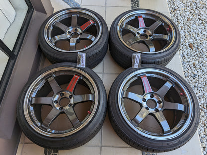 RAYS Volk Racing TE37SL (Pressed Graphite) with Genuine Volk Racing Stickers and Tyres - 5x114.3 - 18x9.5 +22 (225/40/18)