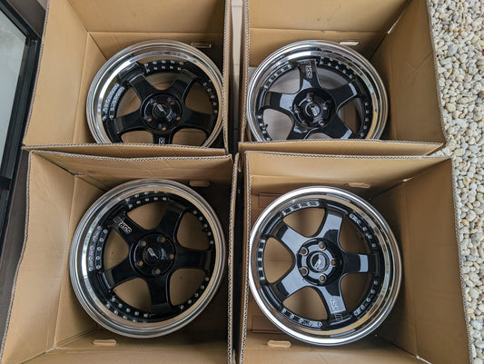 
*Near New* SSR SP1 (Gloss Black) - 3 Piece Wheels - 5x114.3 - F: 18x9 +19 (HP Disk/Deep Dish) - R: 18x10 +24 (SL Disk/Deep DIsh)
