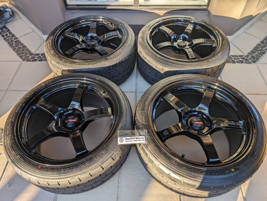 *Near New* Rays Gram Lights 57 CR (Gloss Black) with Yokohama A052 Tyres - PCD 5x114.3 - 18x9.5 +38 (225/40/18)